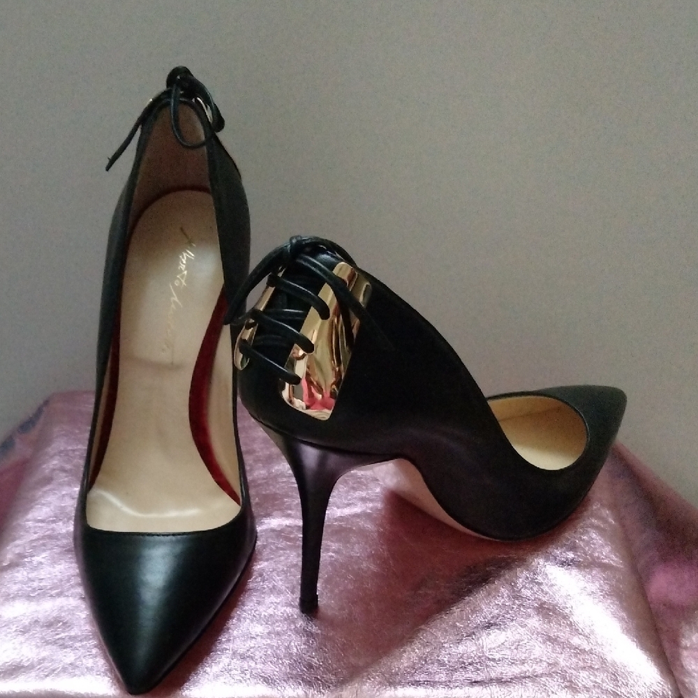 Black and Gold Corset-Style Stiletto Heels
